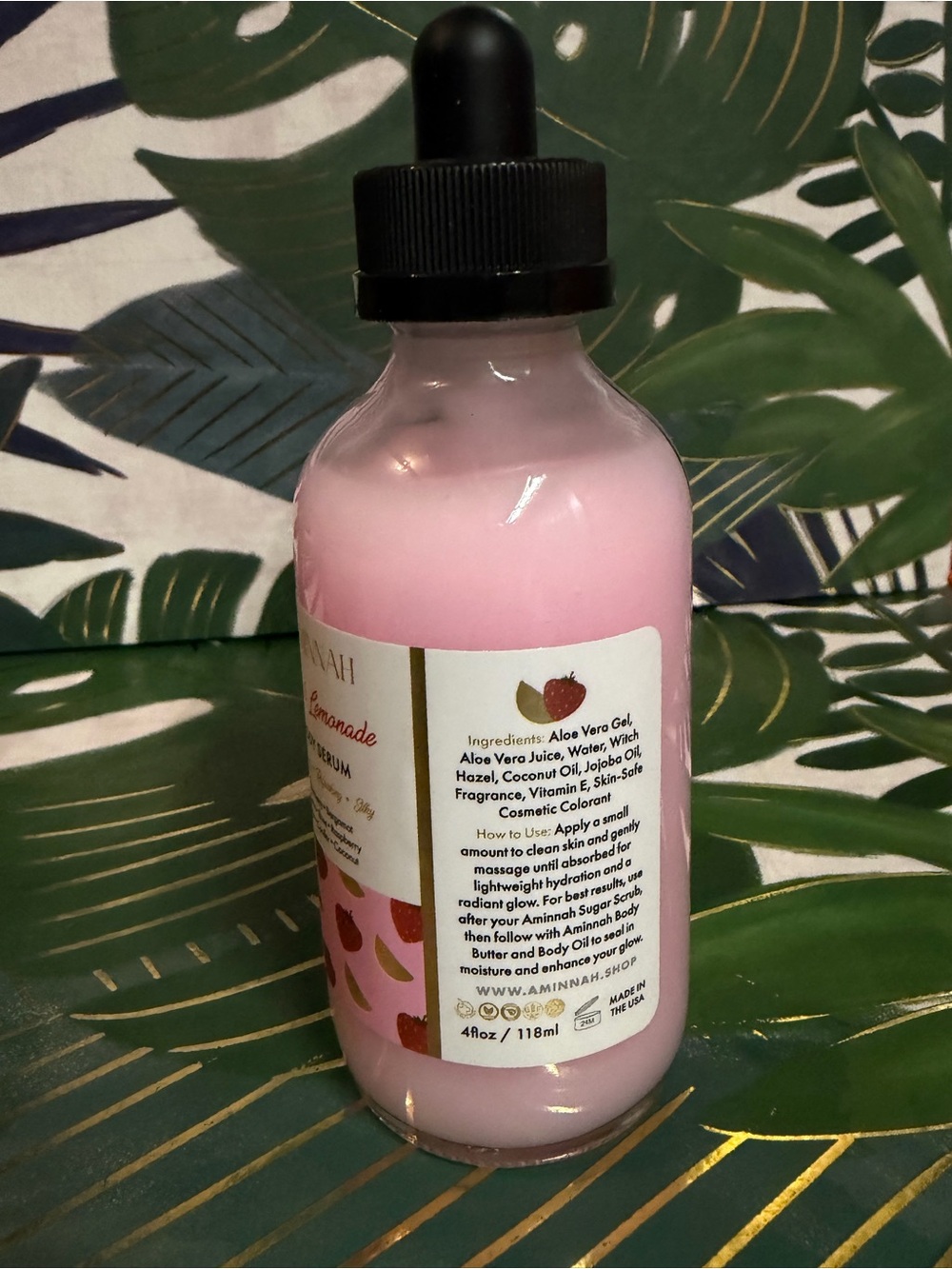 Aminnah Pink Lemonade Body Serum 4 oz Strawberry Raspberry Coconut - Picture 2 of 3